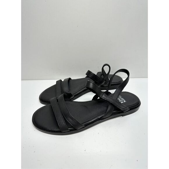 Eileen Fisher Sandals Womens Size 5 Black Leather Open Toe Ankle Strap - Picture 3 of 8